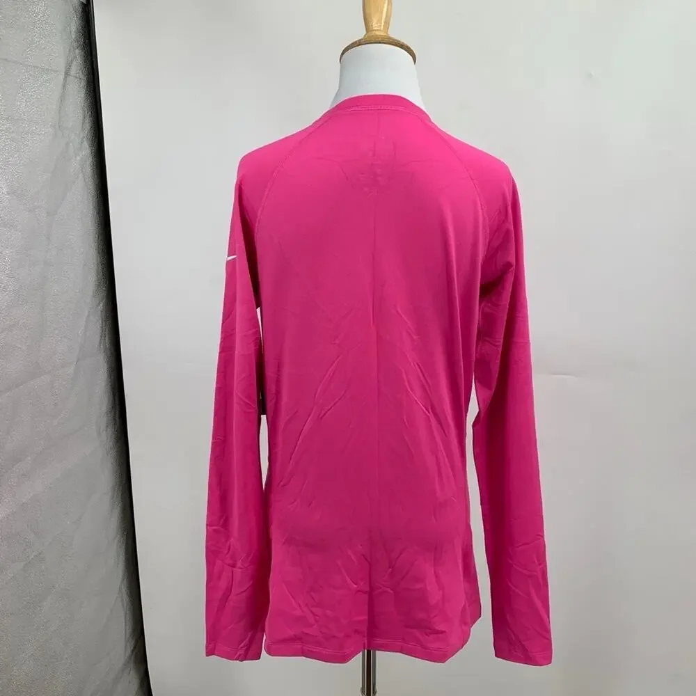 Nike Top Womens L Large Pink Therma Fit Pro Combat Fitted DriFit Fleece Lined